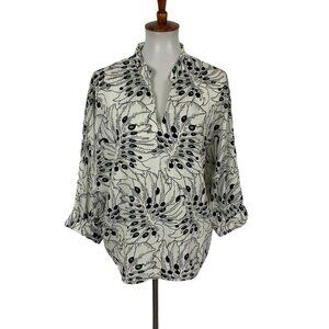 Anonyme‎ Designers Blouse Large Black White Abstract Button Long Sleeve
